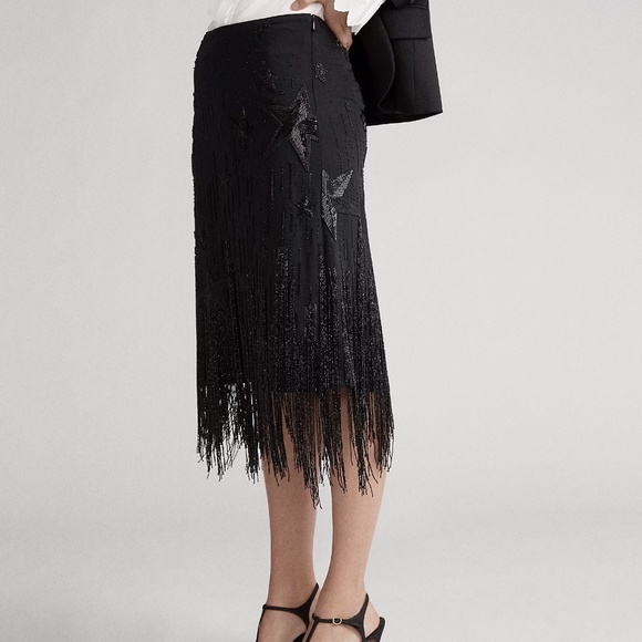 NWT Women's Polo Ralph Lauren Beaded-Fringe Skirt Stars Black $998 - Size 2 (XS) - Picture 4 of 17